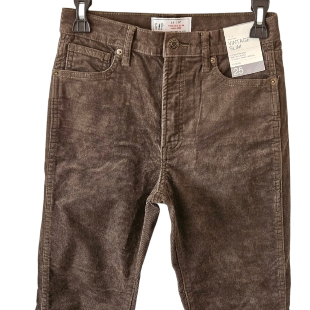 GAP HIGH RISE VINTAGE SLIM CORDUROY PANTS WOMEN'S PETITE SIZE 25|0 - Picture 3 of 16